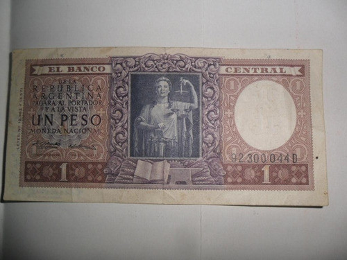 Antiguo Billete Un Peso Moneda Nacional Dedicado Banco Centr 0