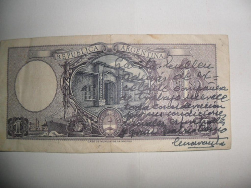 Antiguo Billete Un Peso Moneda Nacional Dedicado Banco Centr 1