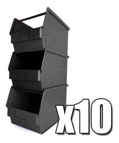 10 Gavetas Plásticas Apilables Negras 3plz 35/30x20x20cm 1