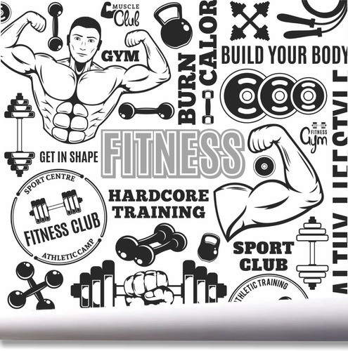 Papel De Parede Fit Academia Gym Exercício Kit 02 Rolos A559 0