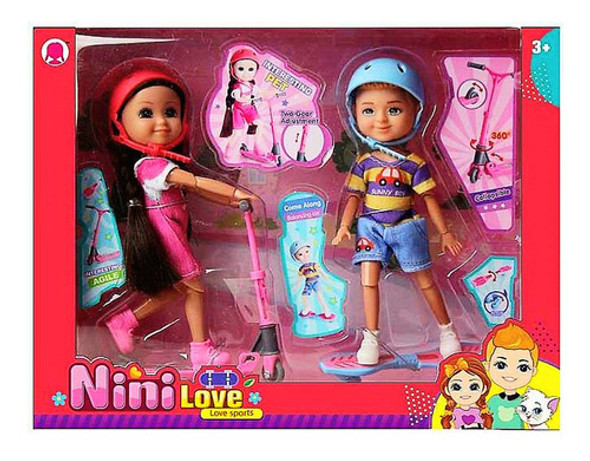 Muñeca Nini Love Por 2 Con Patineta Y Monopatín Juguete 0