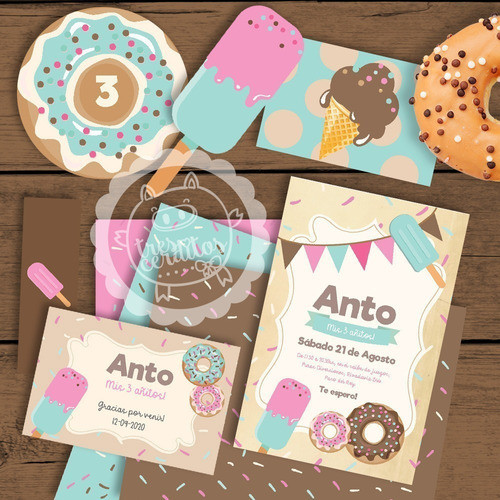 Kit Imprimible Donuts Donas Y Helados! Candy Bar Y Deco 3c 0