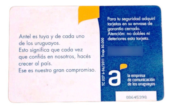 Antel Antigua Tarjeta Telefonica Uruguay Coleccion 2011 1