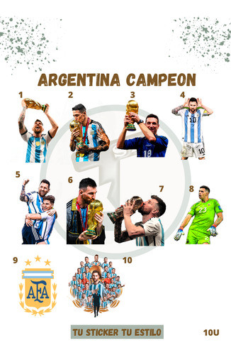 Stickers De Argentina Campeones Pack X20 Resistentes Al Agua 1