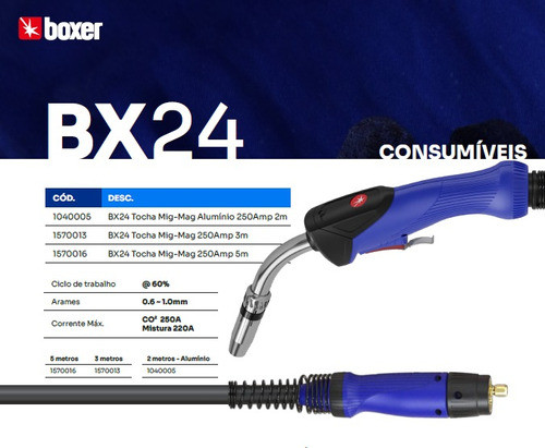Tocha Mig Mag Bx24 250a - 2 Metros - P/alumínio Boxer 0
