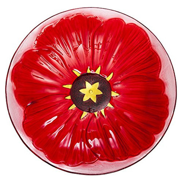 Evergreen Rojo Poppy Glass Birdbath Bol 18 Pulgadas 0