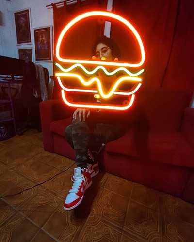 Cartel Hamburguesa 30x30 Cm En Neón Led/ Deco/ Comercios 1