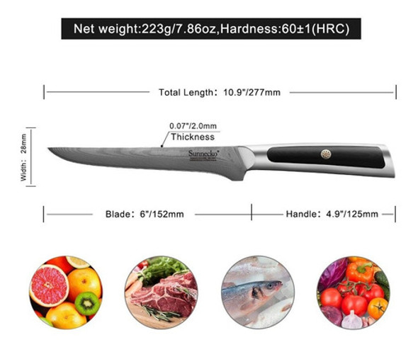 Cuchillo Sunnecko Deshuesador 6'' Acero Vg10 Japones Damasco 1