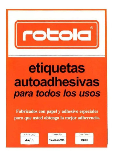 Etiquetas Imprimibles A4 46.5x63.5mm X1800 Rotola 0