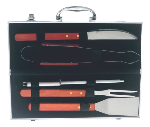 Set Asado Kit Parrilla Juego Maletín Parrillero Mango Madera 0