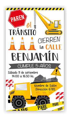 Invitación Digital E Imprimible Construcción 2 Formatos 0