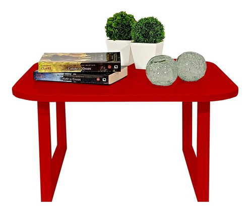 Mesa De Apoio Centro Lateral Sala Estar Square Vermelho Laca 0