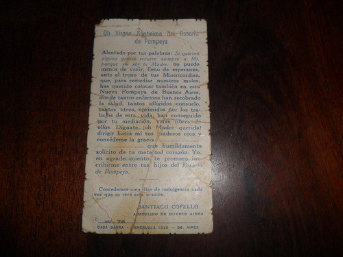 Antigua Estampita Ave Maria Virgen Santisima Rosario Pompeya 1
