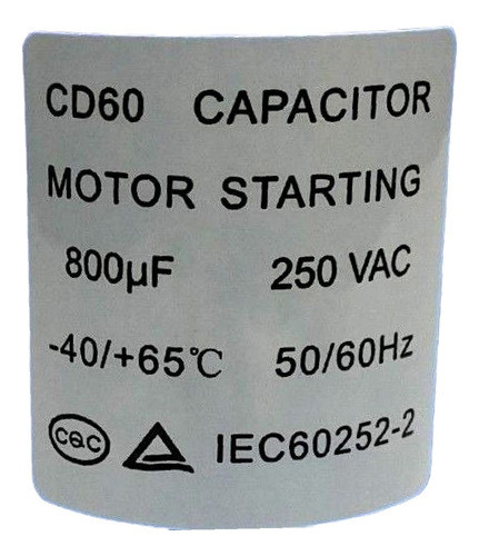 Capacitor De Arranque Para Motores Cd60 800uf 250v 1