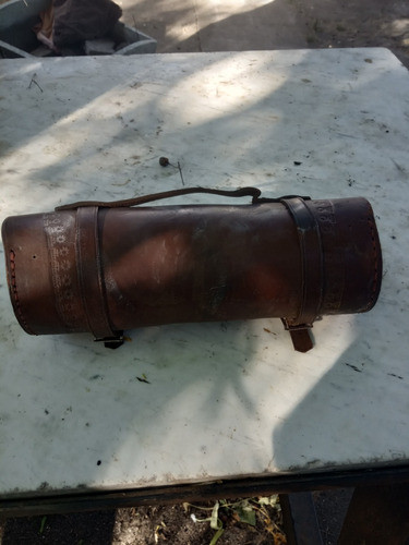 Morral Cuero Antiguo Deco Vintage Moto Uso Colección 1
