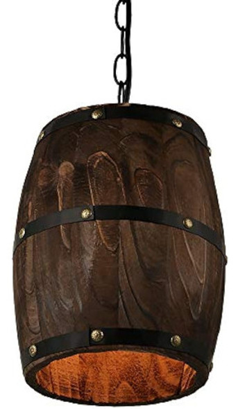 Lámpara Colgante De Barril De Vino De Madera Antigua De Newr 0