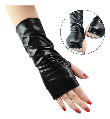 Luvas Femininas, Punk Brilhante, Couro Sintético Envernizado 1