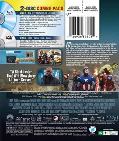 Blu-ray + Dvd The Avengers / Los Vengadores De Marvel 1 Blu-ray + Dvd The Avengers / Los Vengadores De Marvel 1