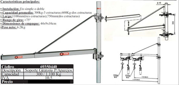 Soporte Para Aparejo Electrico Giratorio 1100kg Extensible 1