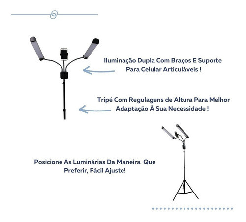 Iluminação Double Arms Leds P/ Micro Tatoo Cílios Cabelo 1