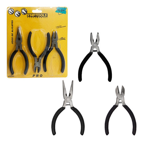 03 Alicates Mini Meia Cana Reto Corte Diagonal Bico Redondo 0