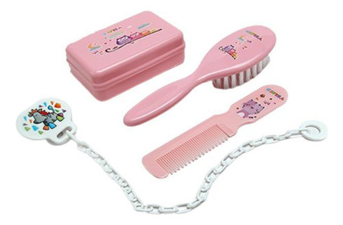 Kit Banho Escova Pente Saboneteira E Prendedor Chupeta Rosa 0