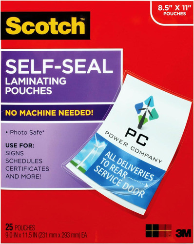 Scotch Self-sealing Laminating Pouches,  9.0 In X 11.5 0