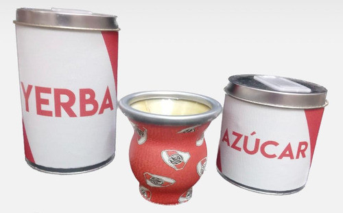 Set Matero Yerbera Azucarera Mate River Plate Ecocuero 1