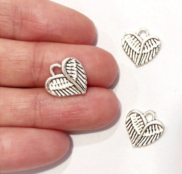 50 Dijes Corazón Alas Alitas De Metal Bijouterie Artesanías 1
