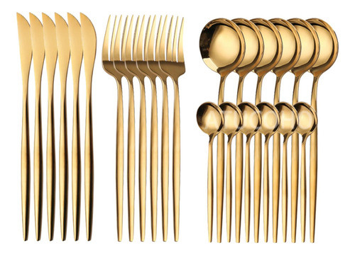 Cubiertos Set X24 Dorado Brillante Acero Inoxidable 0