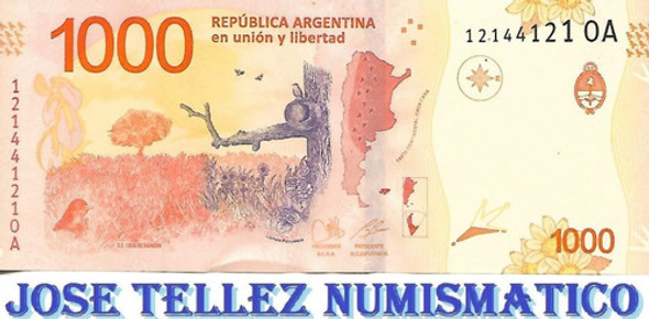 Billete Capicua 1000 Pesos 121 44 121 Sin Circular Palermo 0