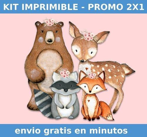 Kit Imprimible Animales Bosque Acuarela Promo 2x1 1