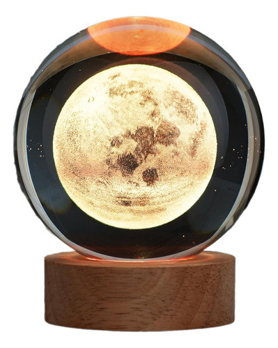 Esfera De Cristal Galaxia 3d Con Base Led - Luna 0