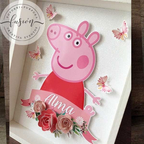Cuadrito Box Peppa Con Aplicaciones 3d Decoracion Mesa Dulce 0