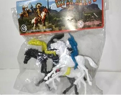 Lote De 4 Soldaditos Indios Y Vaqueros A Caballo Plastico 1