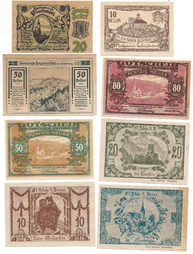16 Billetes Bonos Notgelds De Austria Año 1920 Lote 2 0