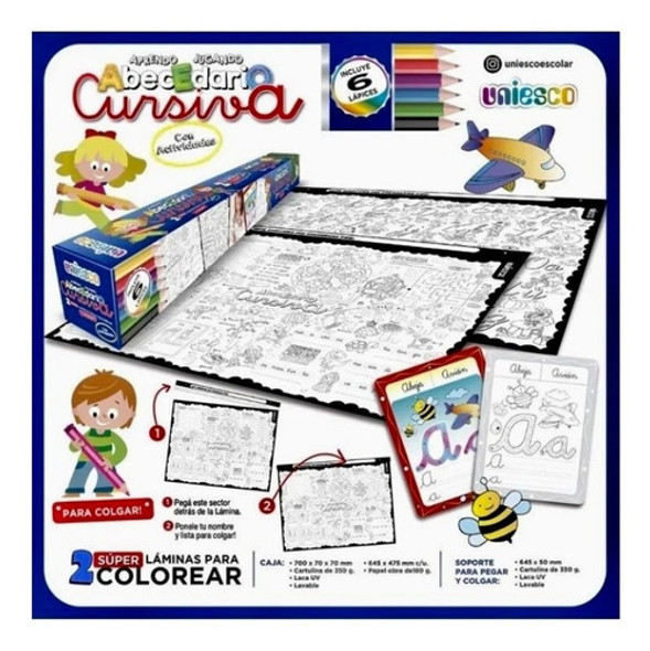Abecedario En Cursiva Super Laminas Para Pintar Uniesco 5519 0