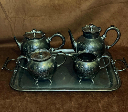 Servicio De Té Café Antiguo Uruguayo Baño D Plata 0