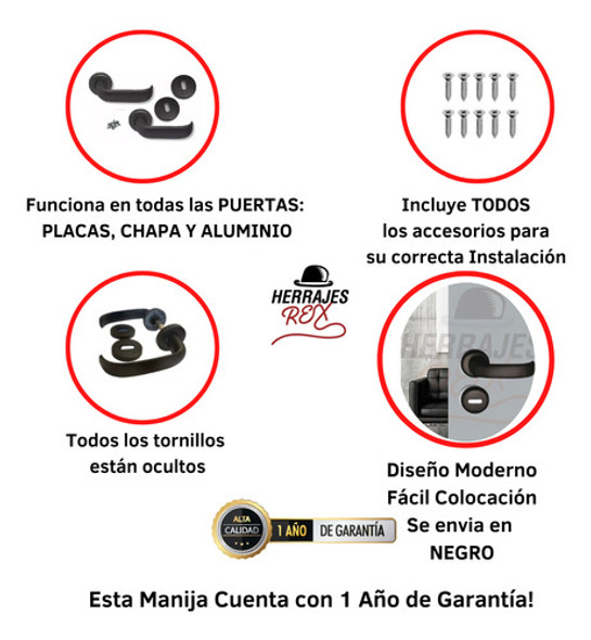 Manija Picaporte    Anodizado Premium Latina Baño Negro 1