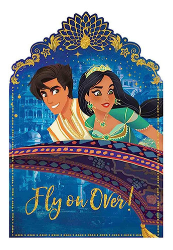 Invitaciones A La Fiesta  Disney Alladin  Azul Y Oro Brillan 0