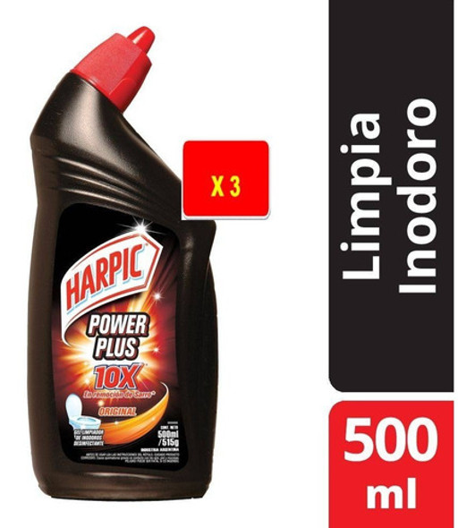 Limpia Inodoro Harpic Power Plus Original 500ml X 3 Unidades 0