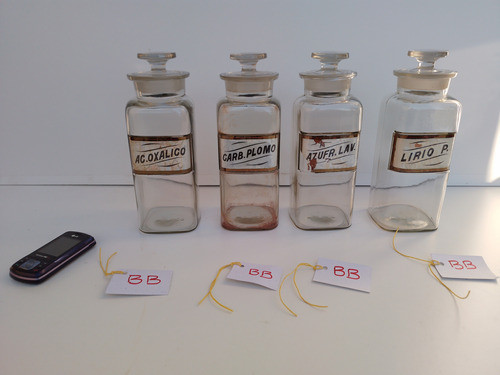 Par D Antiguos Frascos Farmacia Boticario Cierre Esmerilado 0