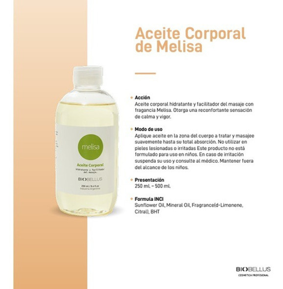 Aceite Para Masajes - Fragancia Melisa - Biobellus 500ml 1