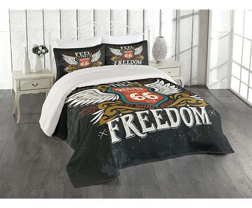 Ambesonne Motorcycle Coverlet, Biker Motto Feel The Freedom 0