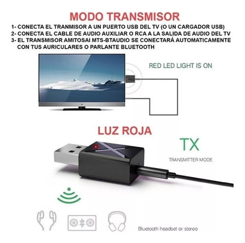 Emisor Y Receptor Bluetooth Estéreo Tv Box Smarttv Auricular 1
