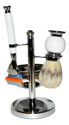 Set De Barbero Metal Madera Brocha Jabonera Afeitadora B7481 0
