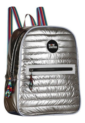 Mochila Bolsa Feminina Now United Nylon Matelassê Prata 3267 0