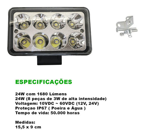 Farol Milha Auxiliar Led Parachoque E Spoiler Retangular 24w 1