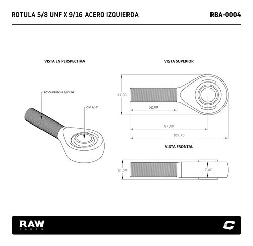 Rotula 5/8 X 9/16 Competicion Rosca Izquierda Raw Parts 1