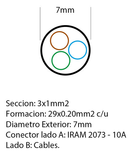 4 Cables Monoblock 3 Patas  X 1mm 1,5m Iram 2073 Negro 1